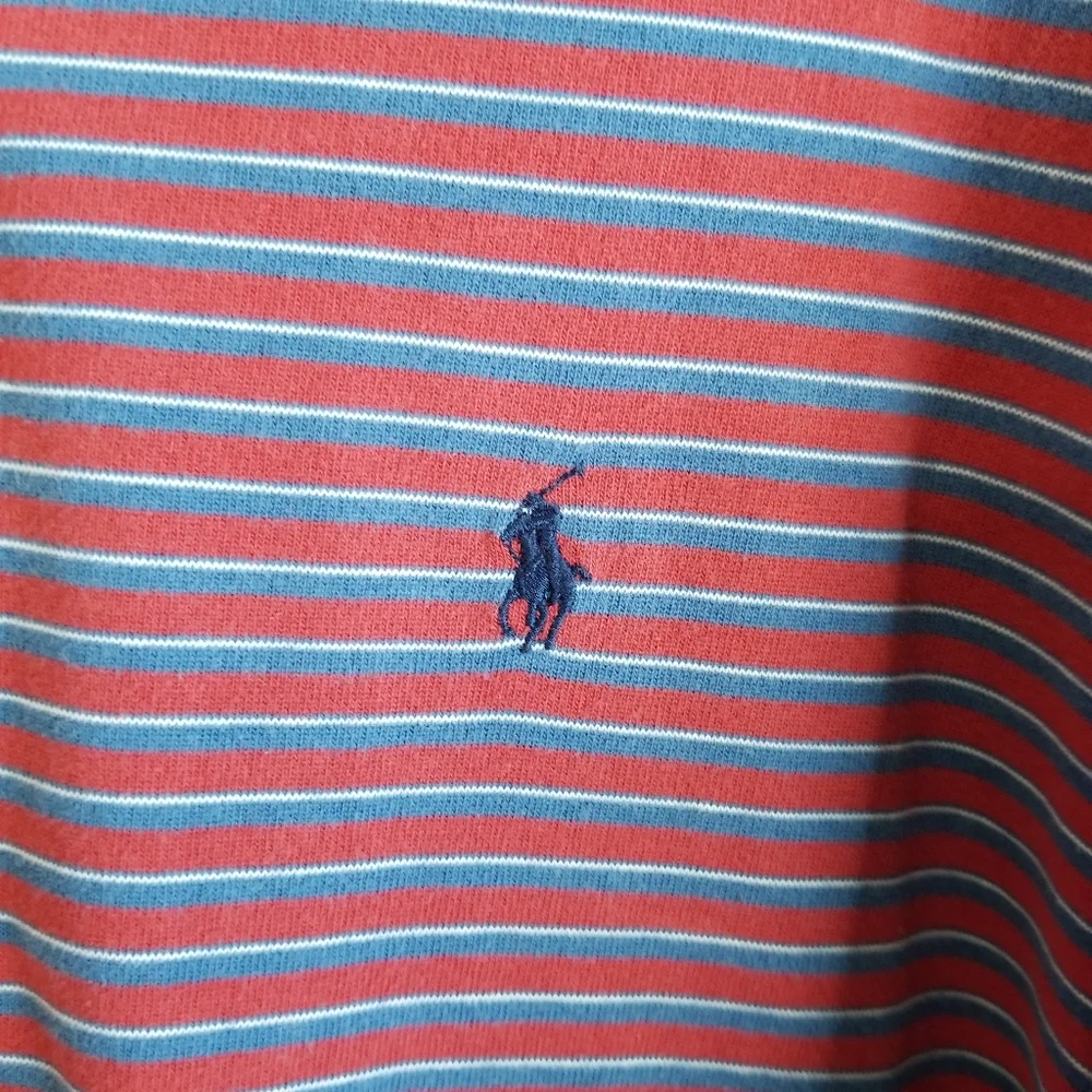 Vintage Ralph Lauren Men's 2XL Polo Shirt‎ Red Blue Stripe Short Sleeve Golf